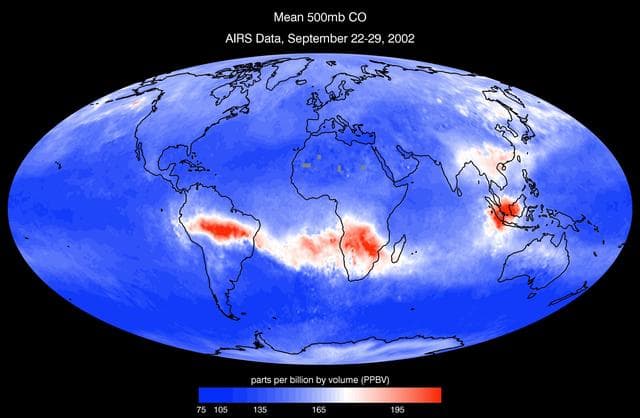 NASA image: AIRS Mean Carbon Monoxide at 500 Millibar, September 22-29, 2002
