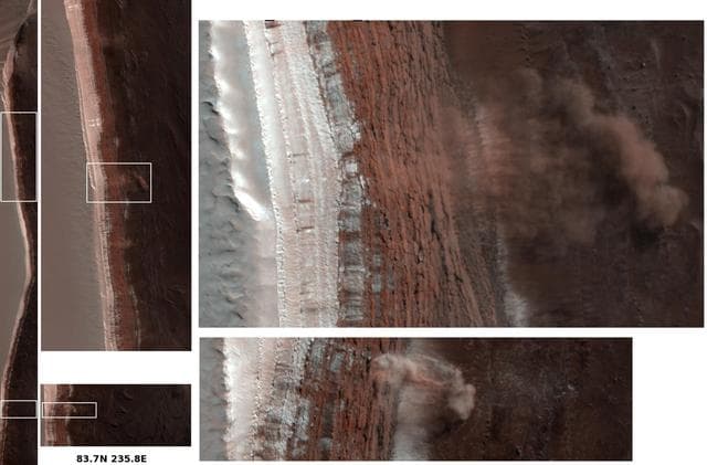 NASA image: Caught in Action: Avalanches on North Polar Scarps