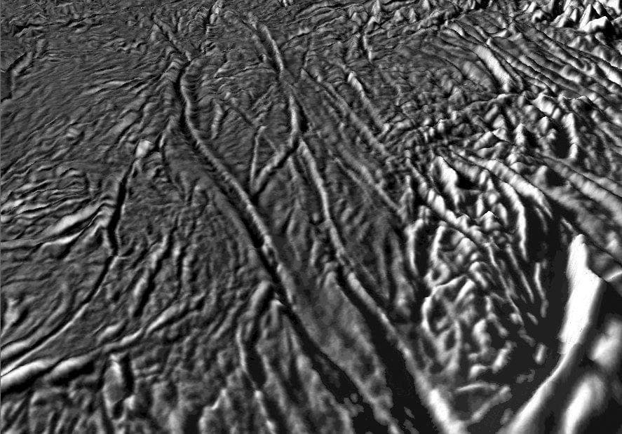 NASA image: Tiger Stripes on Enceladus - Fracture Zones and Plumes Sources