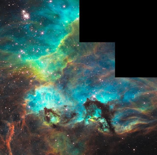 NASA image: Hubble Unveils Colorful and Turbulent Star-Birth Region on 100,000th Orbit Milestone