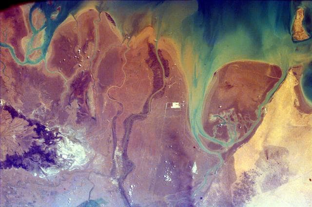 NASA image: The Persian Gulf and the Delta of the Tigris and Euphrates Rivers, Kuwait, Iraq, and Iran