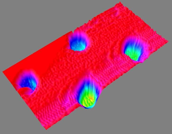 NASA image: 3-D Color Digital Elevation Map of AFM Sample
