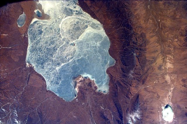 NASA image: Frozen Lake Quinghai Nanshan, Northern China