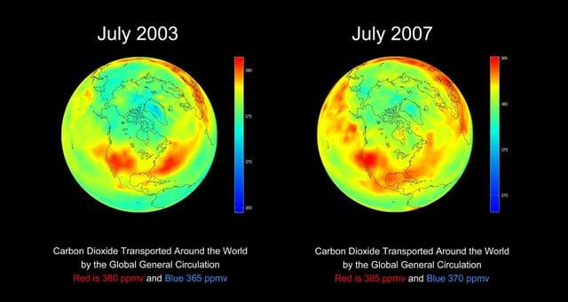 NASA image: AIRS Global Distribution of Mid-Tropospheric Carbon Dioxide at 8-13 km Altitudes
