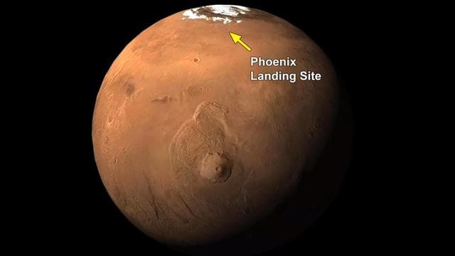 NASA image: Phoenix Landing Site Indicated on Global View