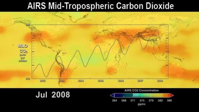 NASA image: AIRS Carbon Dioxide with Mauna Loa Carbon Dioxide Overlaid