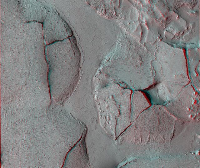 NASA image: Elysium Planitia, Mars - Fractured Mounds in Stereo