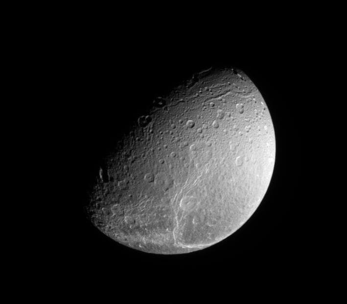 NASA image: Above Dione Fractures
