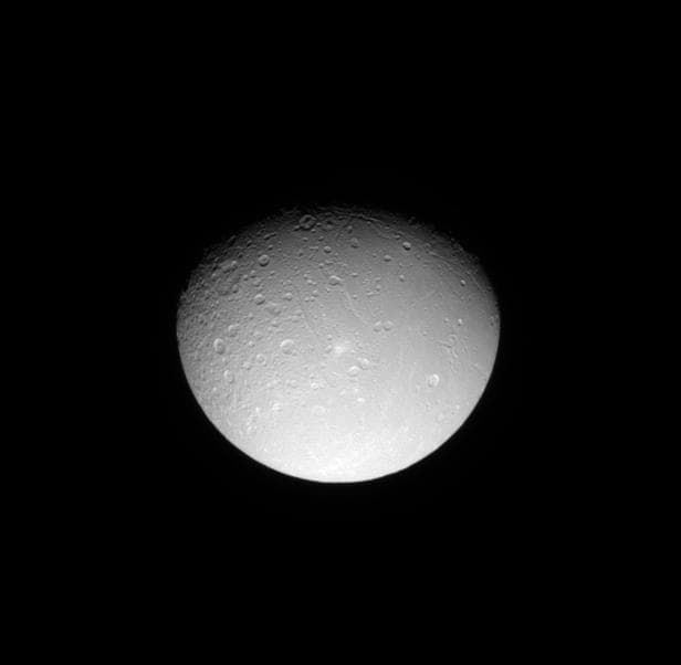 NASA image: Dione Cratered Surface