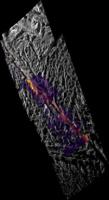 NASA image: Enceladus Warm Baghdad Sulcus