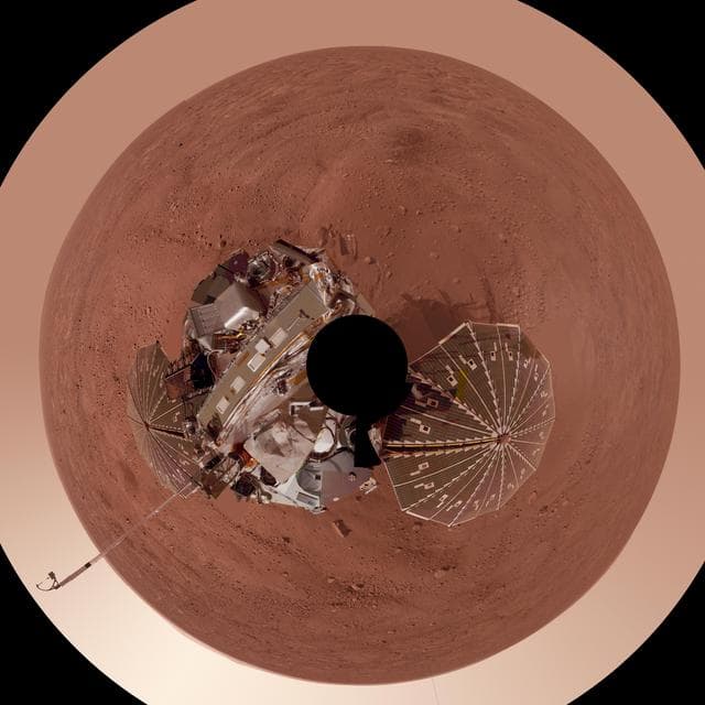NASA image: Phoenix Lander on Mars with Surrounding Terrain, Polar Projection