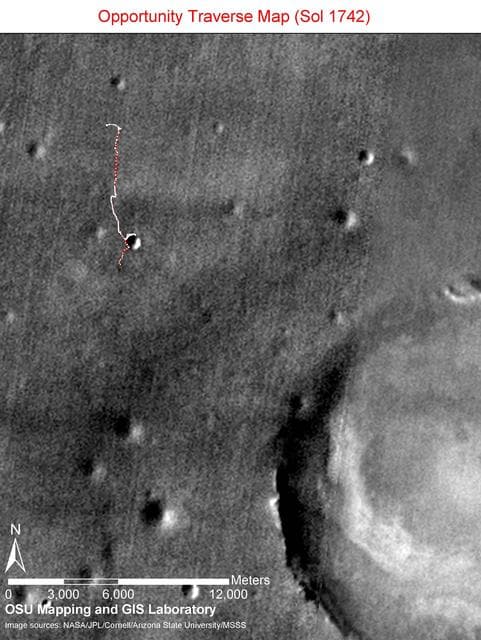 NASA image: Opportunity Sol 1742 Traverse Map