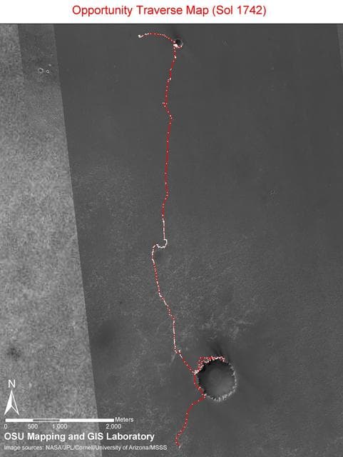 NASA image: Opportunity Sol 1742 Traverse Map with Endeavour Crater