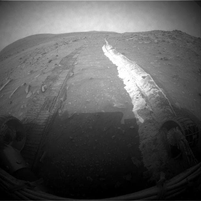 NASA image: Bright Soil Churned by Spirit Sol 1861 Drive