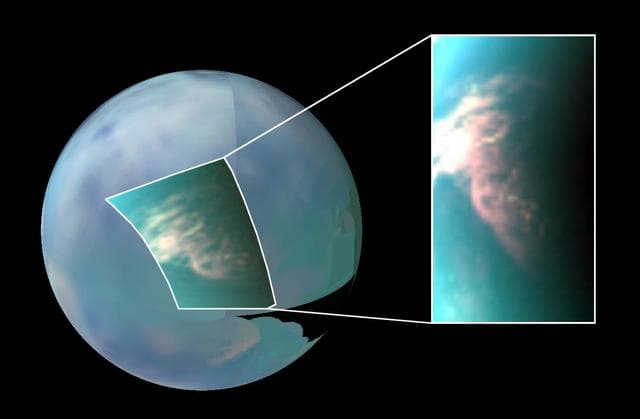 NASA image: Titan South Polar Cloud Burst