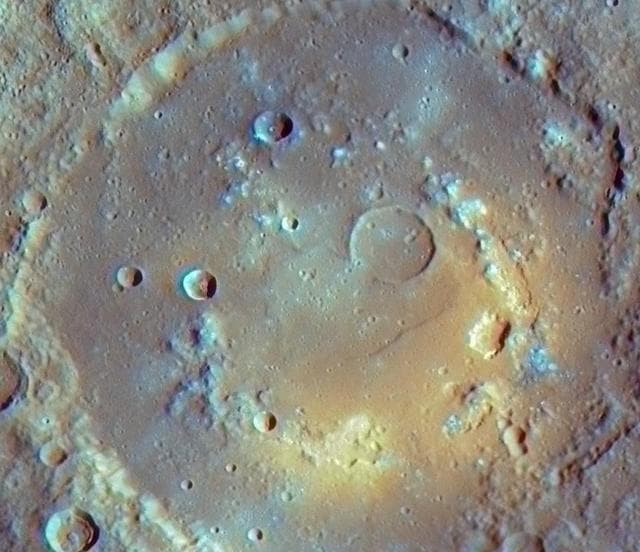 NASA image: Overlaying Color onto Praxiteles Crater