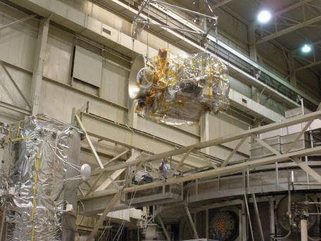 NASA image: Loading Lunar Reconnaissance Orbiter LRO in the Thermal Vacuum Chamber