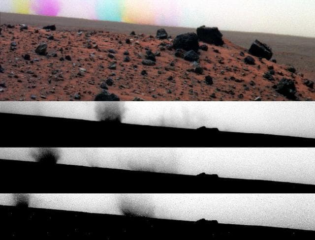 NASA image: Colorful Effect from Sequential Shots of Moving Dust Devils