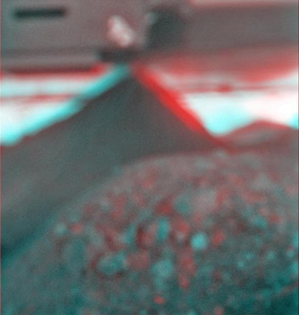 NASA image: Spirit View of Own Underbelly, Stereo from Two Sols