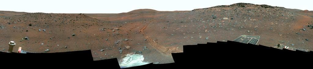 NASA image: Calypso Panorama of Spirit View from Troy False Color