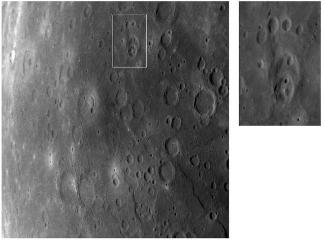 NASA image: Mercury Cratered Surface and the Paw