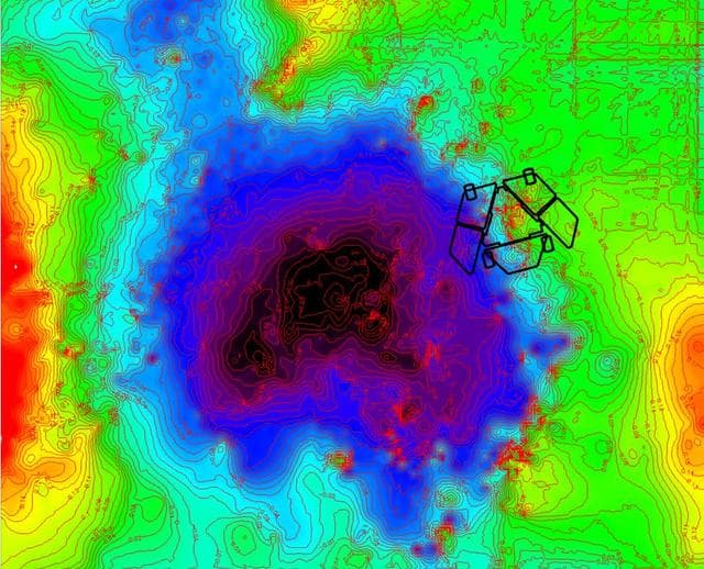 NASA image: Adjusted Local Topography Map of Spirit Surroundings