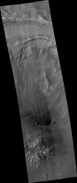 NASA image: Gullies and Flow Features on Crater Wall