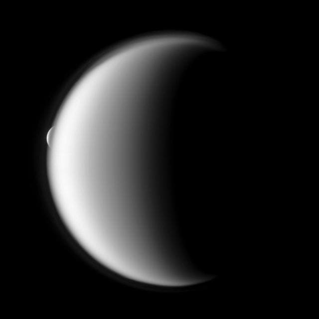 NASA image: Reappearing Rhea