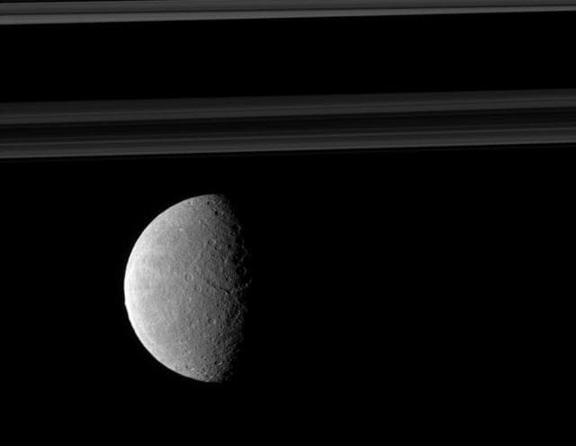 NASA image: Rings and Rhea