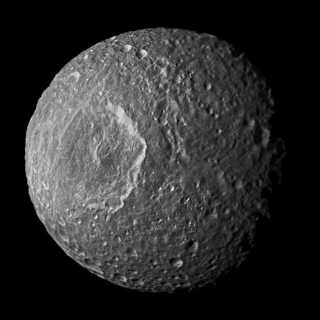 NASA image: Streaks and Markings on Mimas