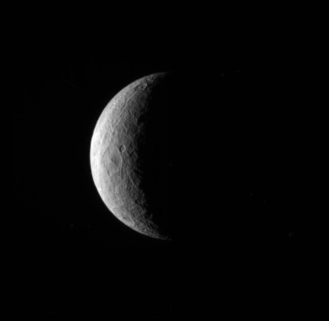 NASA image: A Few Rhea Craters