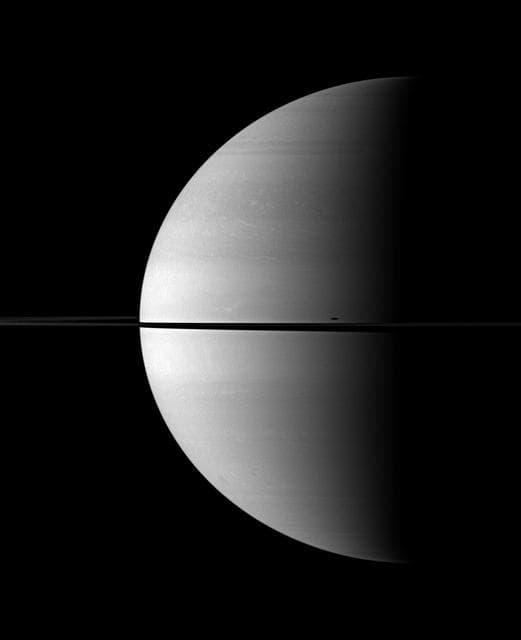 NASA image: Mimas Stretched Shadow