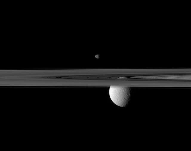 NASA image: Rings, Rhea and Janus