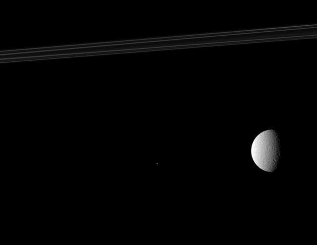 NASA image: Rings, Rhea and Telesto