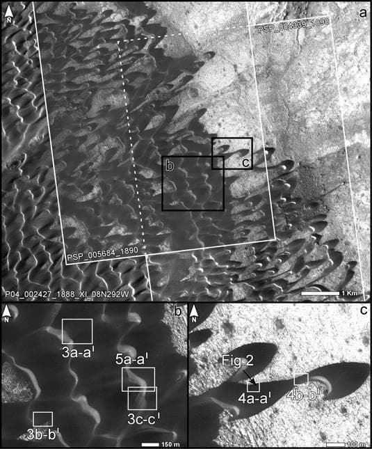 NASA image: Location Map for Images of Changing Martian Dunes