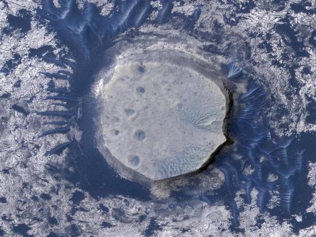 NASA image: Dunes and Inverted Crater in Arabia Terra