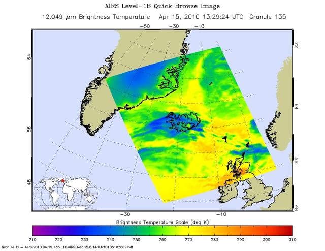 NASA image: NASA AIRS Instrument Captures Ash Cloud from Icelandic Volcano