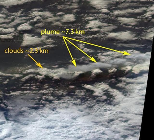 NASA image: Ash from Eyjafjallajökull Volcano, Iceland Stretches over the North Atlantic
