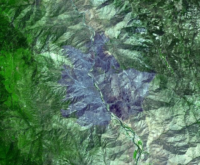 NASA image: ASTER Views California Crown Fire