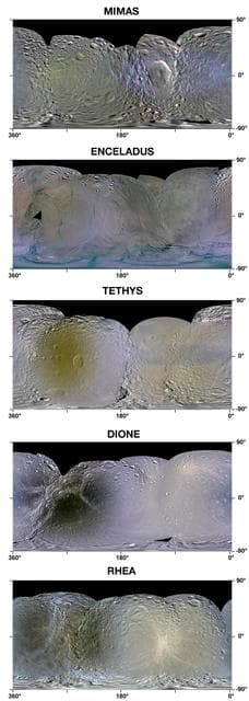NASA image: Enhanced-Color Maps of Saturn Inner Moons