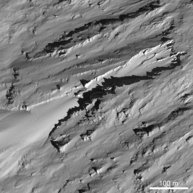 NASA image: Erosional Trough on Crater Wall