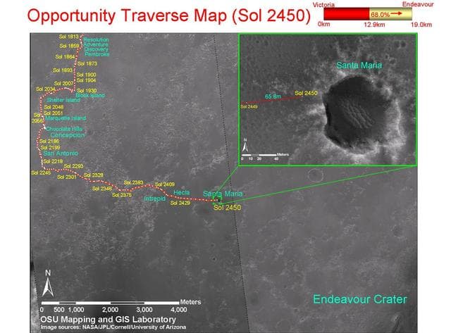 NASA image: Opportunity Traverse Map, Sol 2450
