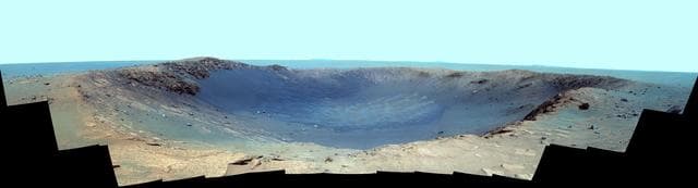 NASA image: Panorama of Santa Maria Crater for Opportunity Anniversary False Color