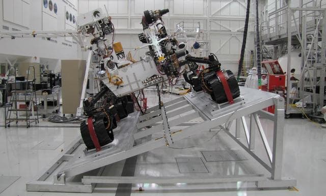 NASA image: Curiosity on Tilt Table with Mast Up