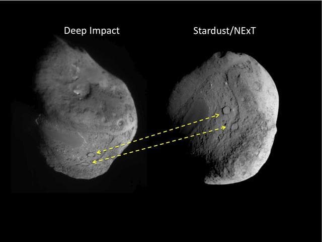 NASA image: Tempel 1, as Seen by Two Spacecraft