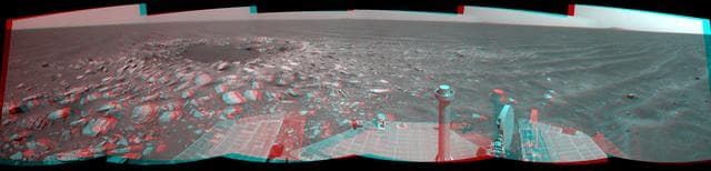 NASA image: Opportunity Beside a Small, Young Crater Stereo