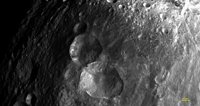 NASA image: Close-up View of Snowman Craters