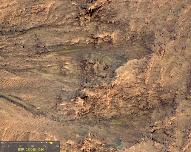 NASA image: Warm-Season Flows on Slope in Newton Crater Five-Image Sequence