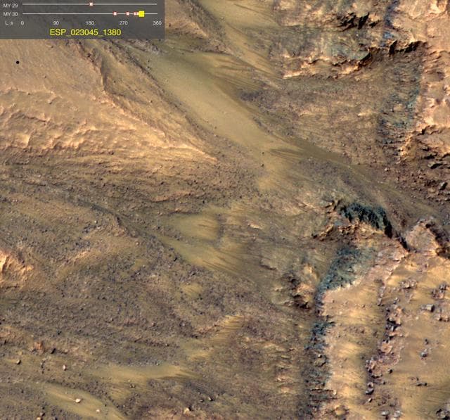 NASA image: Dark Flows in Newton Crater Extending During Summer Six-Image Sequence