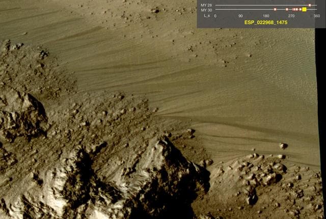 Warm-Season Flows on Slope in Horowitz Crater Eight-Image Sequence